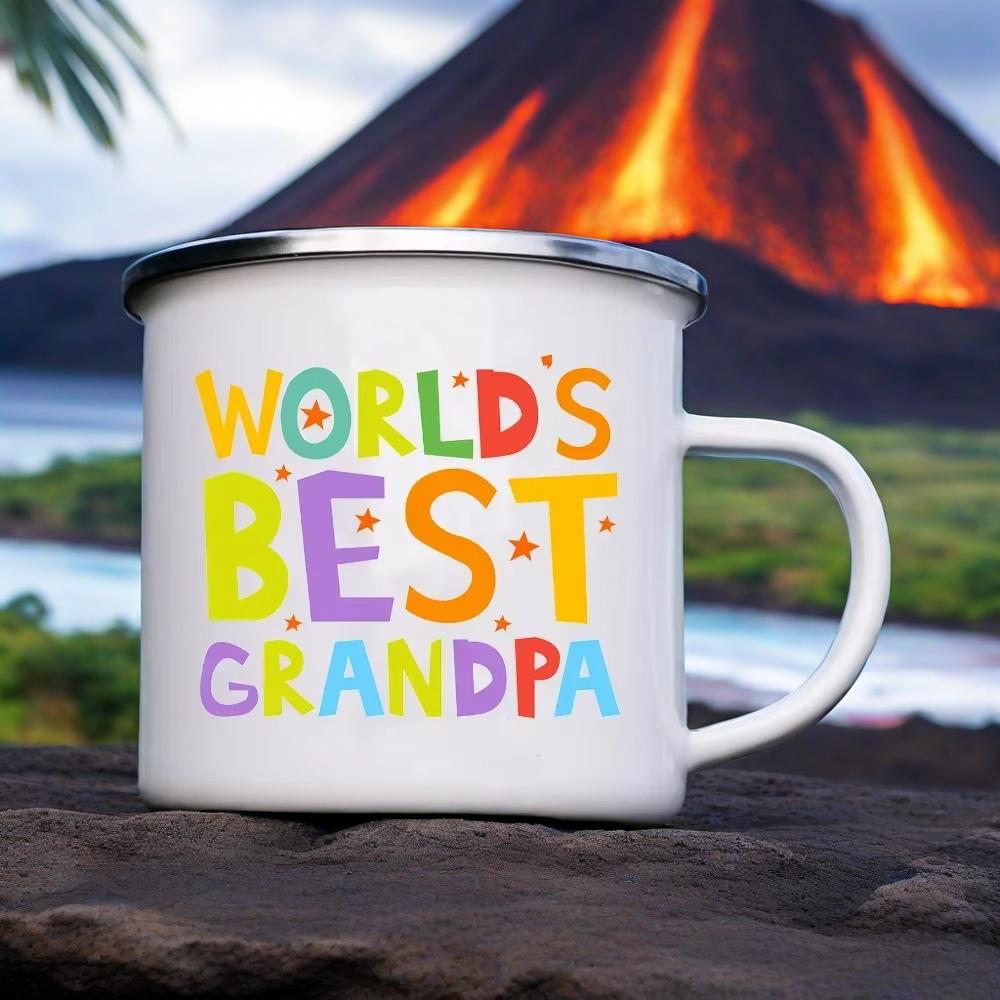 Coffee Beer Cups Drink Wine Juice Mug World's Best Grandpa Printed Enamel Mugs Dessert Cocoa Milk Handle Cup Best Gift