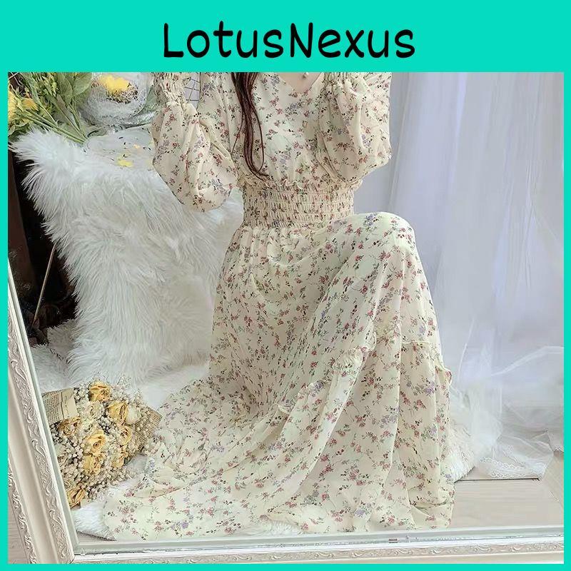 Kwiatowa Sukienka Midi z Szyfonu z Wysokim Stanem i Falbankowym Dołem na Wiosnę do Codziennego Użytku