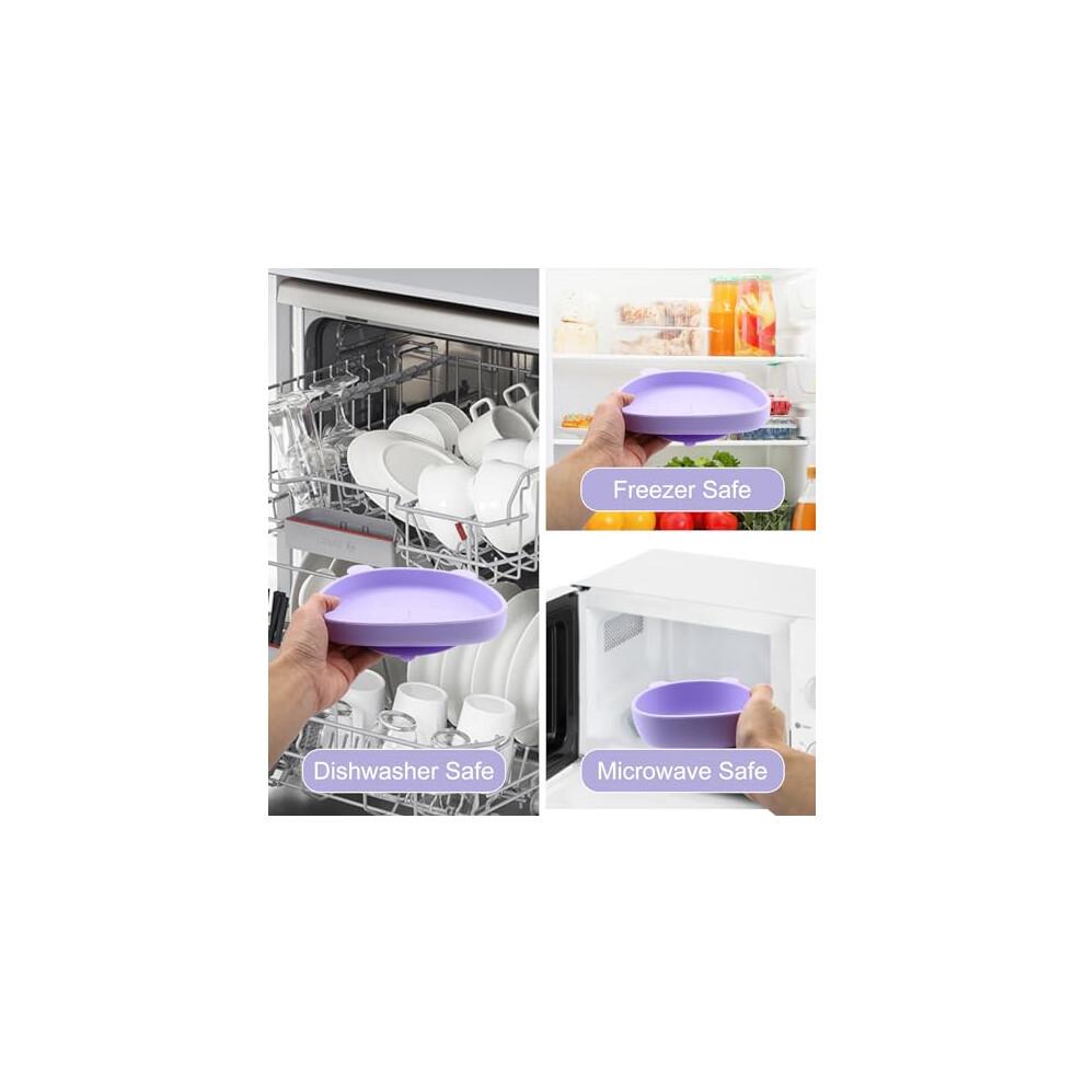 Qshare Suction Baby Plate and Bowl Set with Fork Spoon,Non Slip Toddler Divided Placemat,BPA Free Silicone Feeding Set for Babies Toddlers Kids
