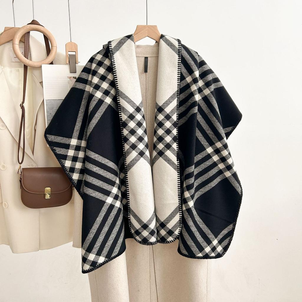 Autumn and Winter Versatile Plaid Scarf Women's High-end Sense Thickened and Warm Imitation Cashmere Shawl Scarf