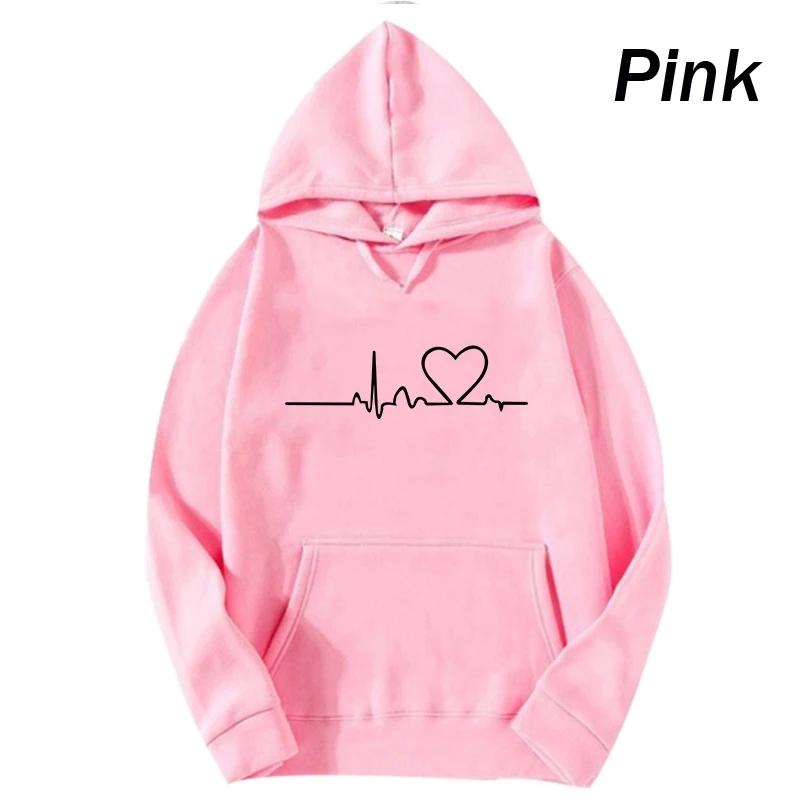 New Women's Casual Hoodie Autumn/winter Heartbeat Print Men's Loose Hoodie Couple Sweatshirt Women's Hoodie Top Streetwear