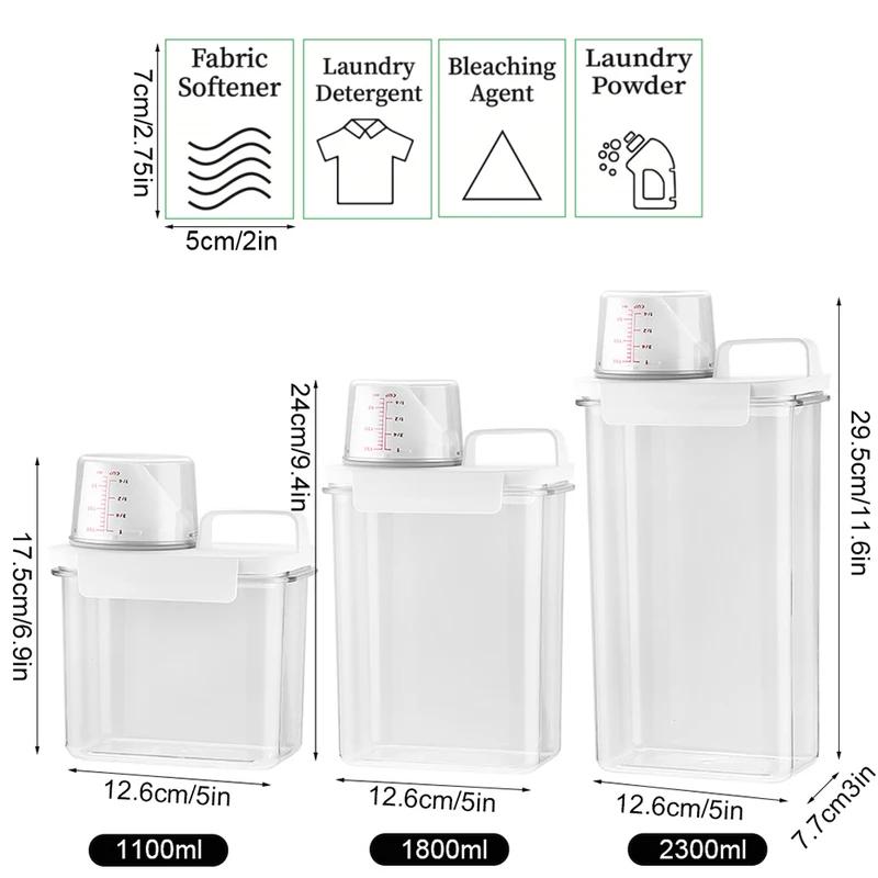 Sealed Laundry Storage Jar, 1100/1800/2300ML Reusable Empty Tank, Portable Organizer with Labels for Cleaning Supplies