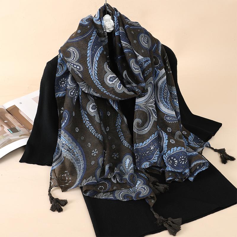 90*180CM New Fashion Printed Soft Linen Cotton Scarf Shawls Abstract Floral Tassel Viscose Scarves Lady High Quality Long Hijab