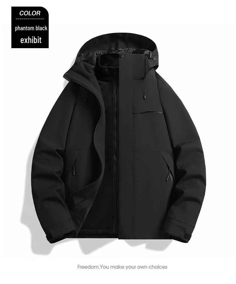 2025 Winter New Three-in-One Men's Casual Hooded Outdoor Jacket - Warm, Loose, Couple Style.