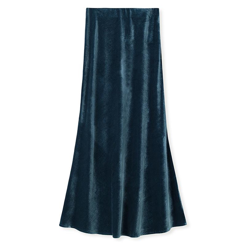 

Осенний роскошный свитер с V-образным вырезом и пайетками и юбка миди «рыбий хвост» из золотого бархата N9004 Large