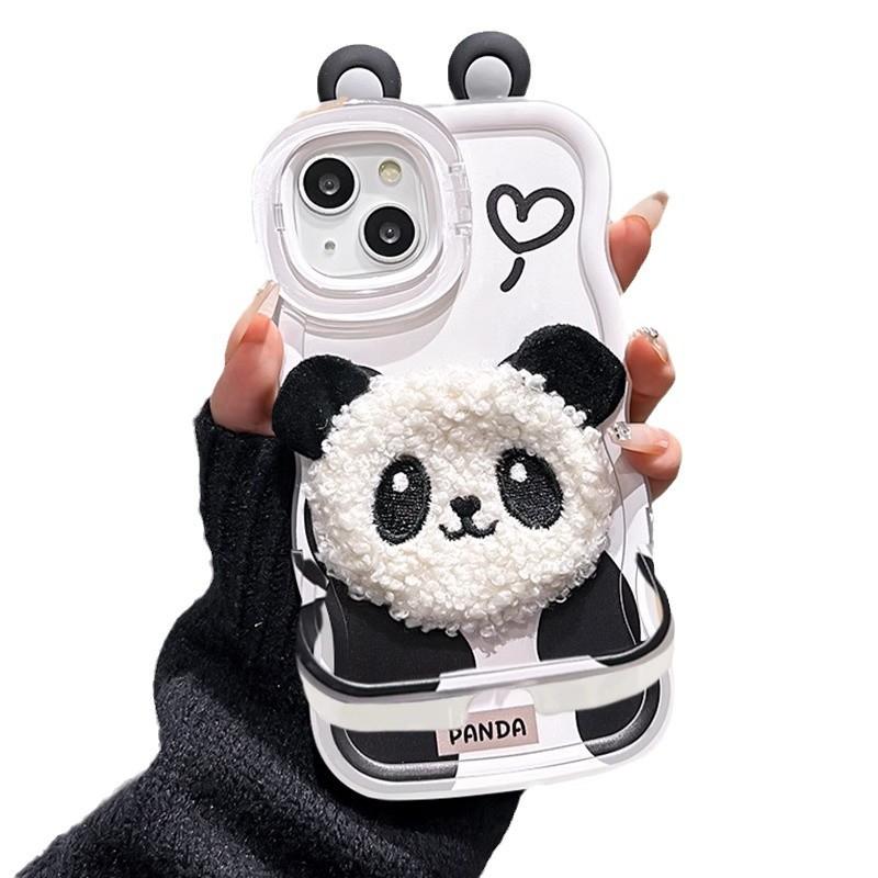 The Plush Panda Lapping Rope Is Suitable for Apple 16PRO Phone Cases In Autumn and Winter. 15 Invisible Double Stand 14 Silicone Anti-drop XR