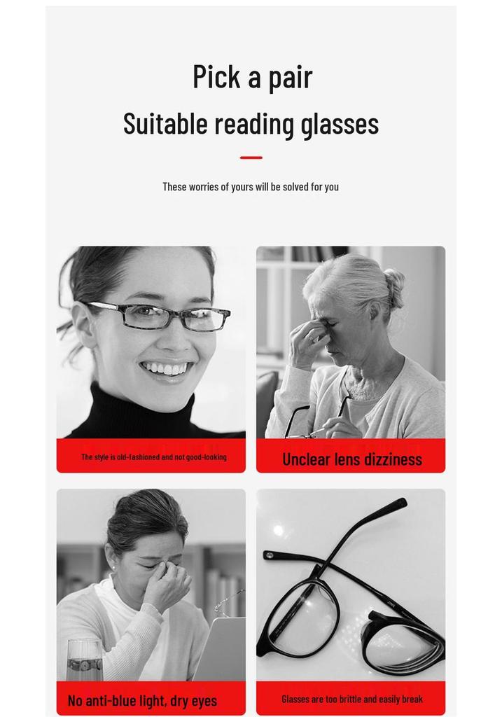 Printed Anti-Blue Light High-Definition Unisex Chinese Style Square Frame Reading Glasses