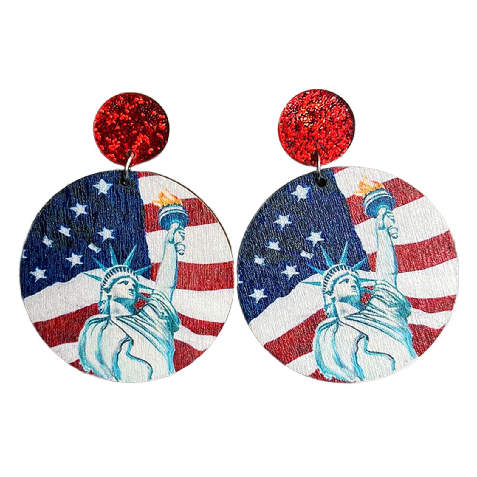 Eye-Catching Patriotic Earrings Wooden-Drop Dangle Earring Acrylic Star Stripe 1