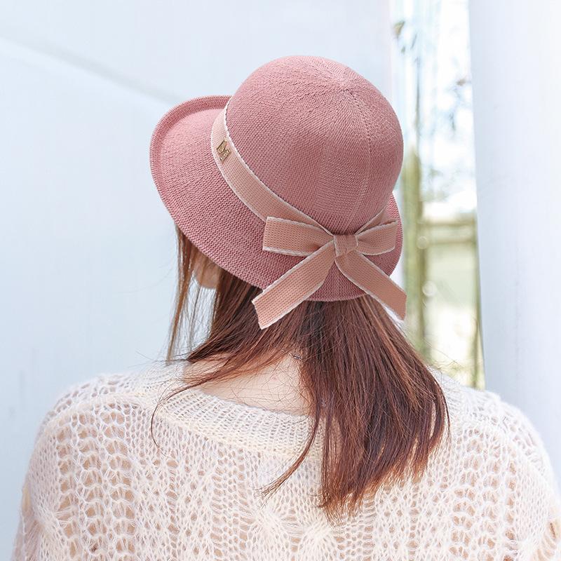 Women'S Flip Brim Bucket Hat Bow Ribbon Sun Hat Soft Breathable Korean Style Spring Summer Outdoor Travel Casual Sun Protection