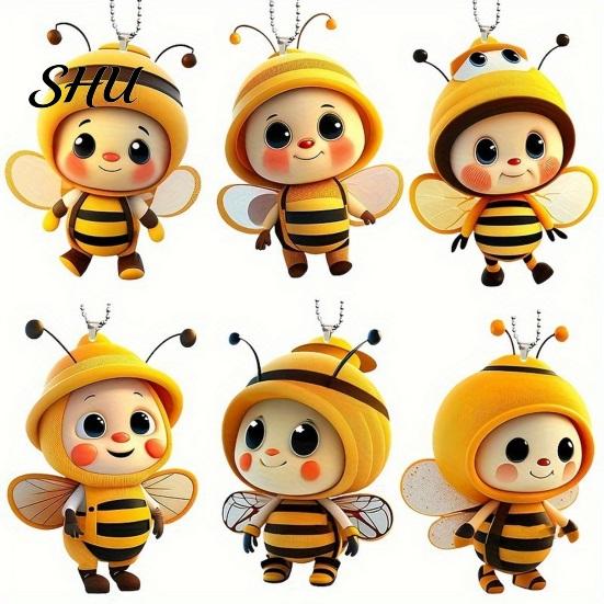 Bee Themed Hanging Decor Acrylic Decoration Single Side Printed Little Ornament Home Car Rearview Mirror Keychain Pendant Birthday Gift Portable