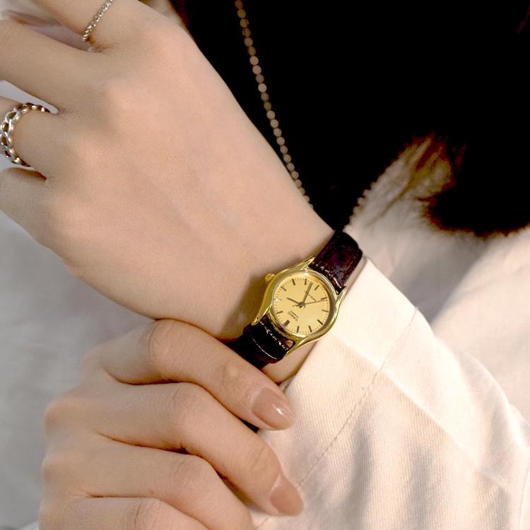 Casio Standard Enticer Business Retro Small Dial Quartz Movement Leather Strap Watch Women watches Gold LTP-1094Q-9A