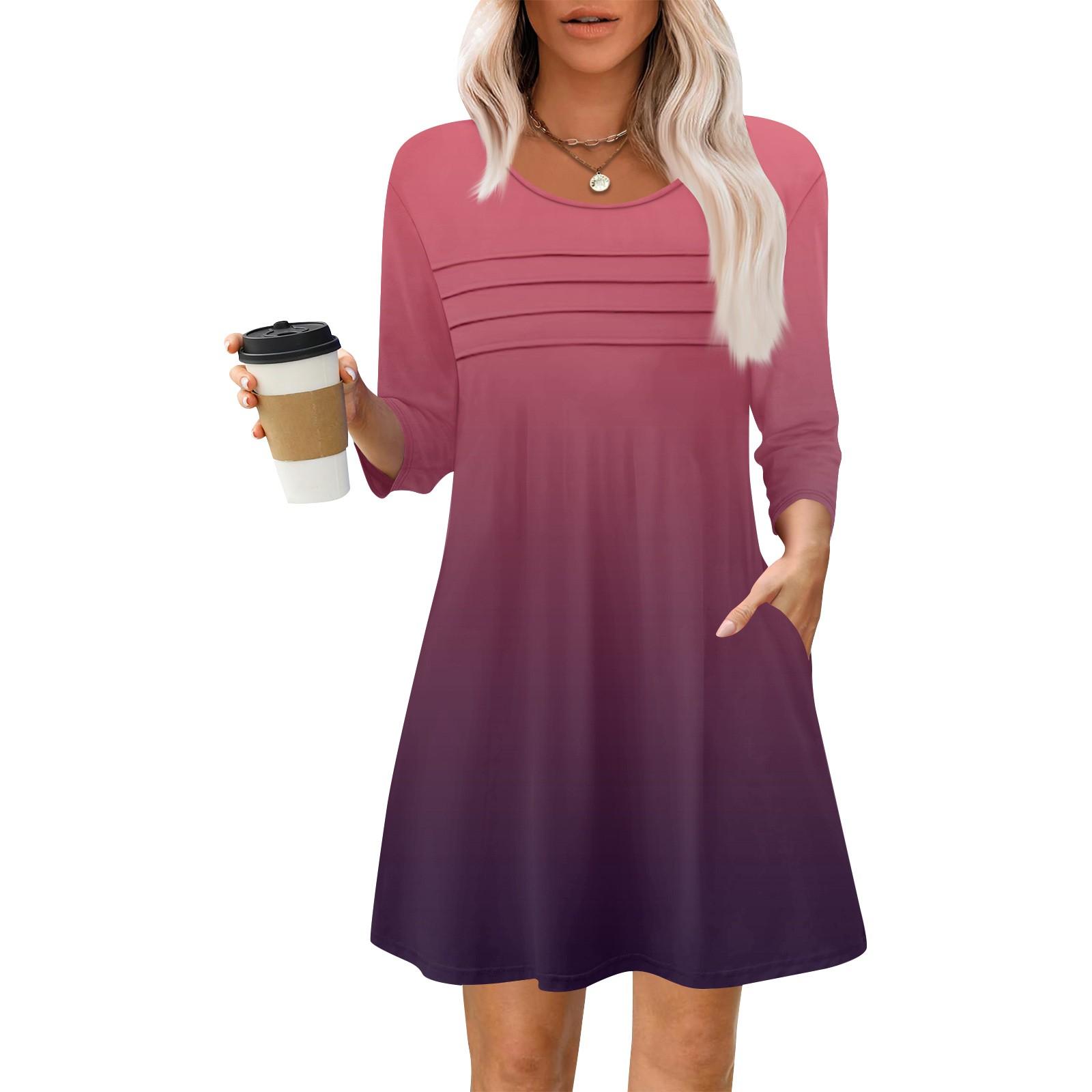 

Жіночі літні повсякденні сукні в тонку смужку з довгим рукавом у складку з квітковим принтом XL винний