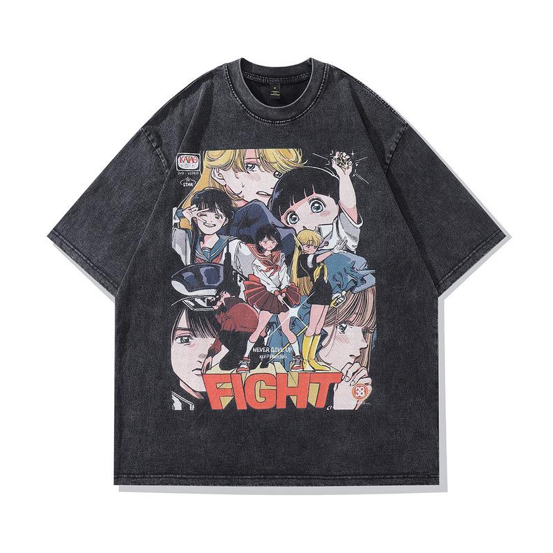Harajuku Y2K Street Tide Brand Oversize Washed Old Short-Sleeved T-Shirt Men'S And Women'S Retro Half-Sleeved Bottoming Shirt