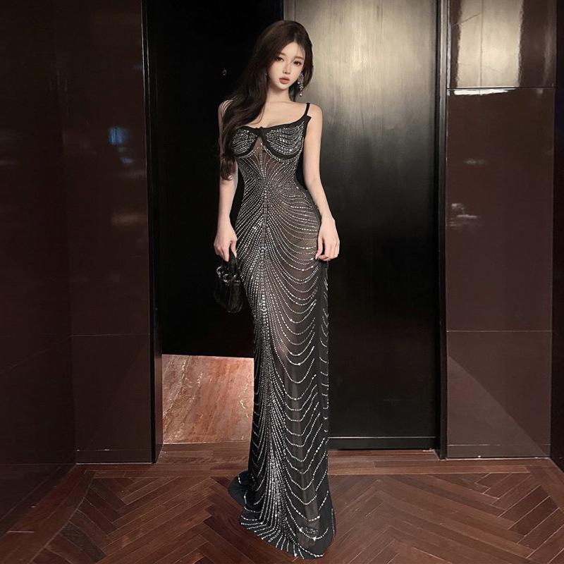 

Женское сексуальное перспективное сетчатое платье на подтяжках для женщин L чёрный