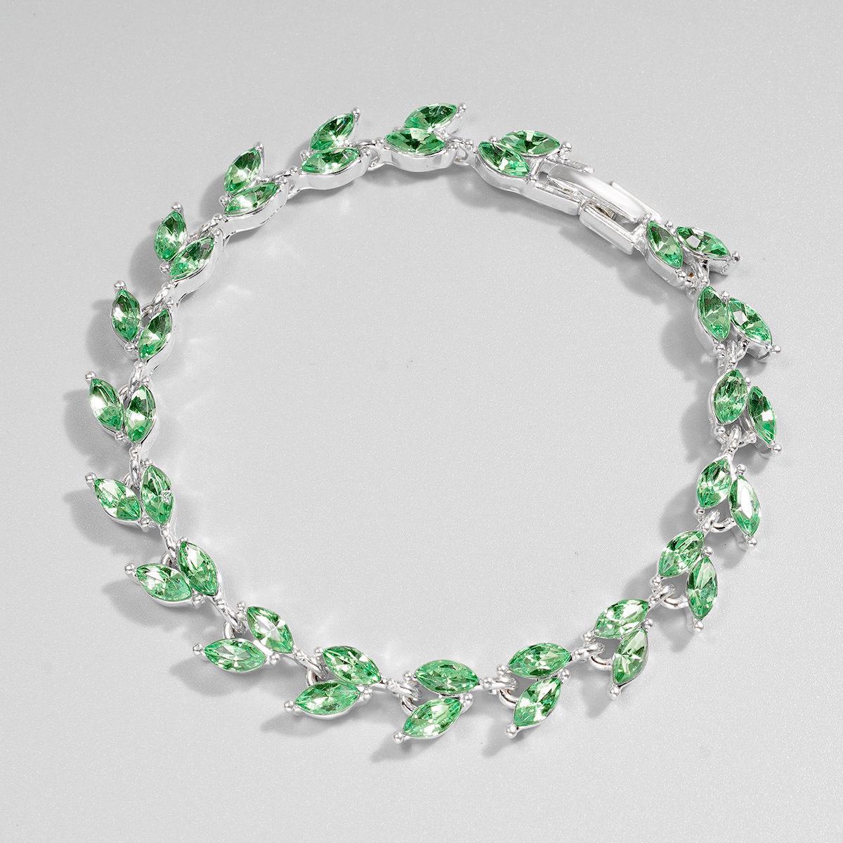 

Браслет из листьев ивы светло-зеленого циркония для женщин - европейский и американский стиль 4 серебряный