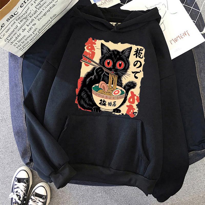 2025 Autumn Jointly Designed Print Japanese Black Cat Chicken Face Mask Hooded Sweatshirt - Environmentally Friendly Material