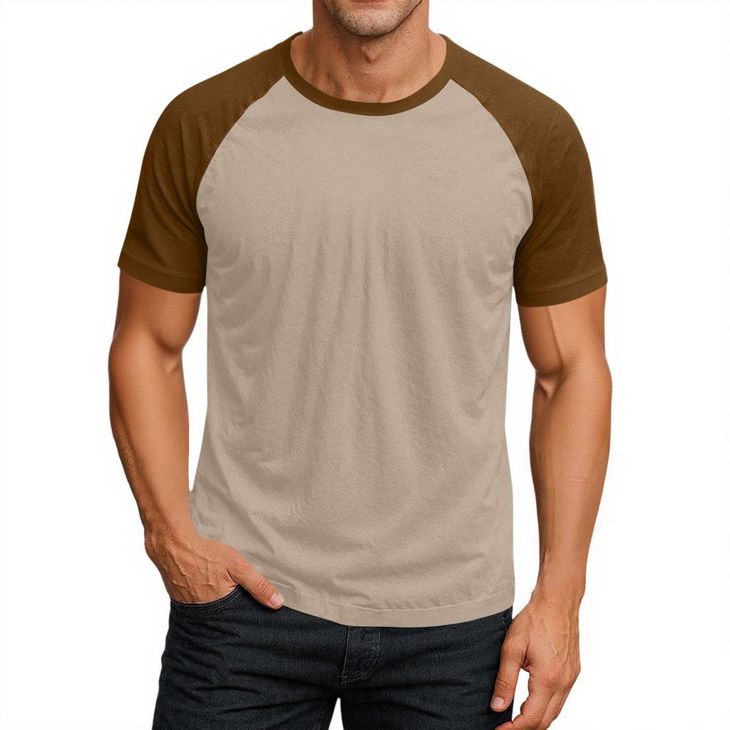Men's Round Neck Contrast Color Raglan Short Sleeve Top T-shirt