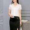 Office Lady Formal Summer Solid Color Chiffon Blouse V Neck Short Sleeve Shirt