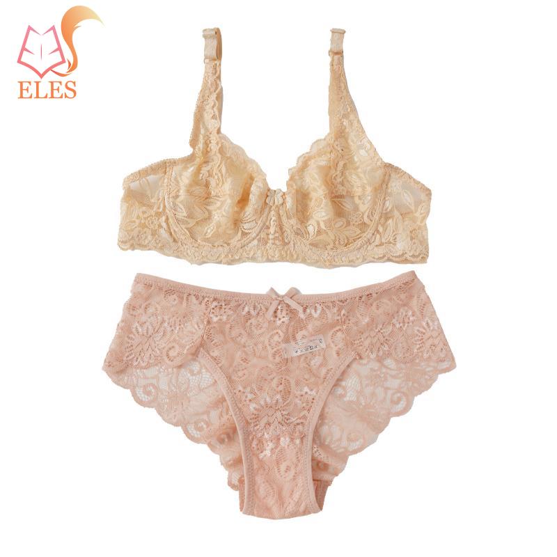 Women Sexy Lace Lingerie Sets 2 Pieces Underwired Bra&Panty Set Sheer See Through Low Waist Underwear