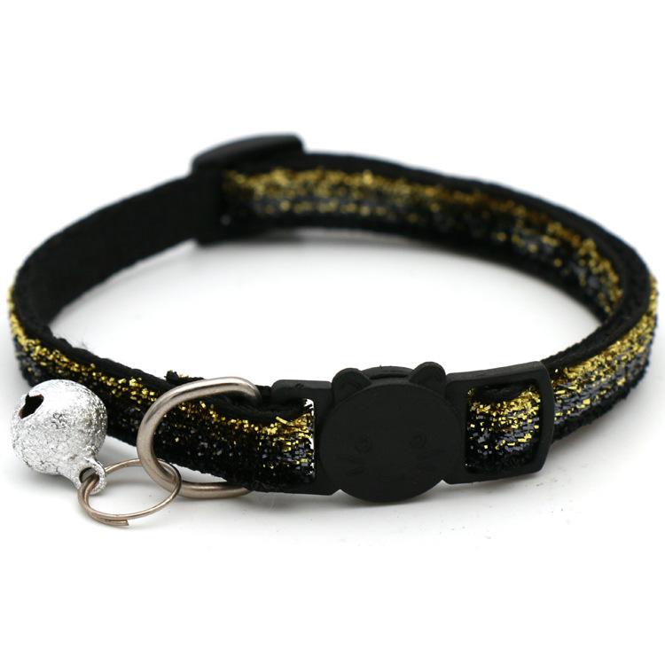 Katzenhalsband Haustier Katzenhalsband mit Glöckchen Katzen Gesichts-Halsband Sicherheitsverschluss Katzenring Glitzer Samt-Halsband 1.0CM black