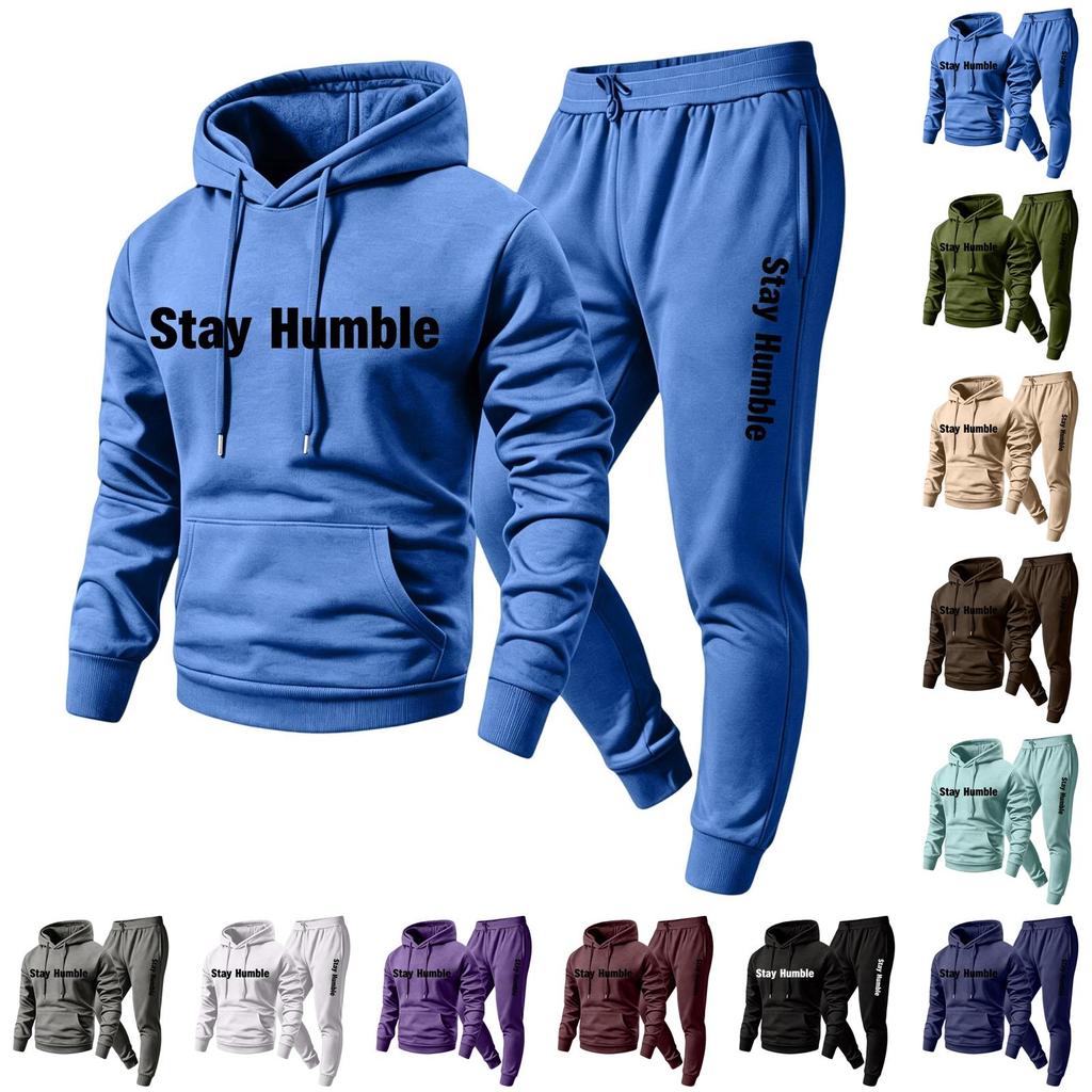 Men's Casual Graphic Print Hoodie and Sweatpants 2 Piece Set with Elastic Waist Straight Leg Pants