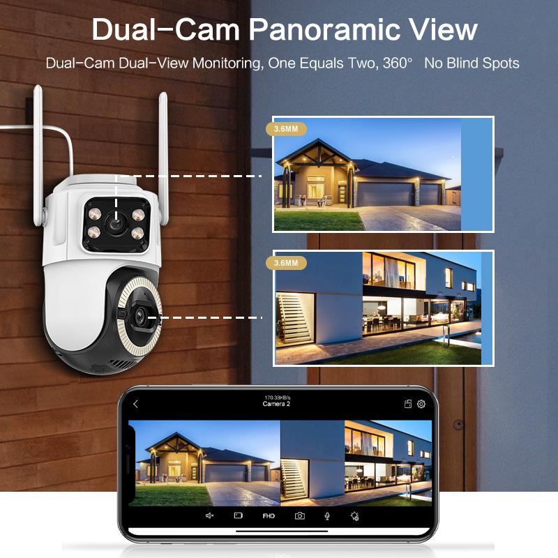 Icsee Dual-Lens 5G WiFi Camera: HD Color Night Vision, Mobile-Powered Remote Outdoor Monitor