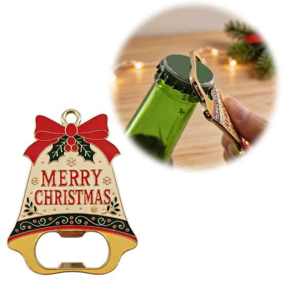 Holiday Bar Tool Accessory Christmas Bell Bottle Opener, Heavy Duty Beer Cap Remover, Magnetic Festive Kitchen Wall Decor Refrigerator Magnet,