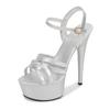 Catwalk Artifact Model High Heels Fine with Sexy Black Platform 15cm Heels Ultra-High-Heel Sandals