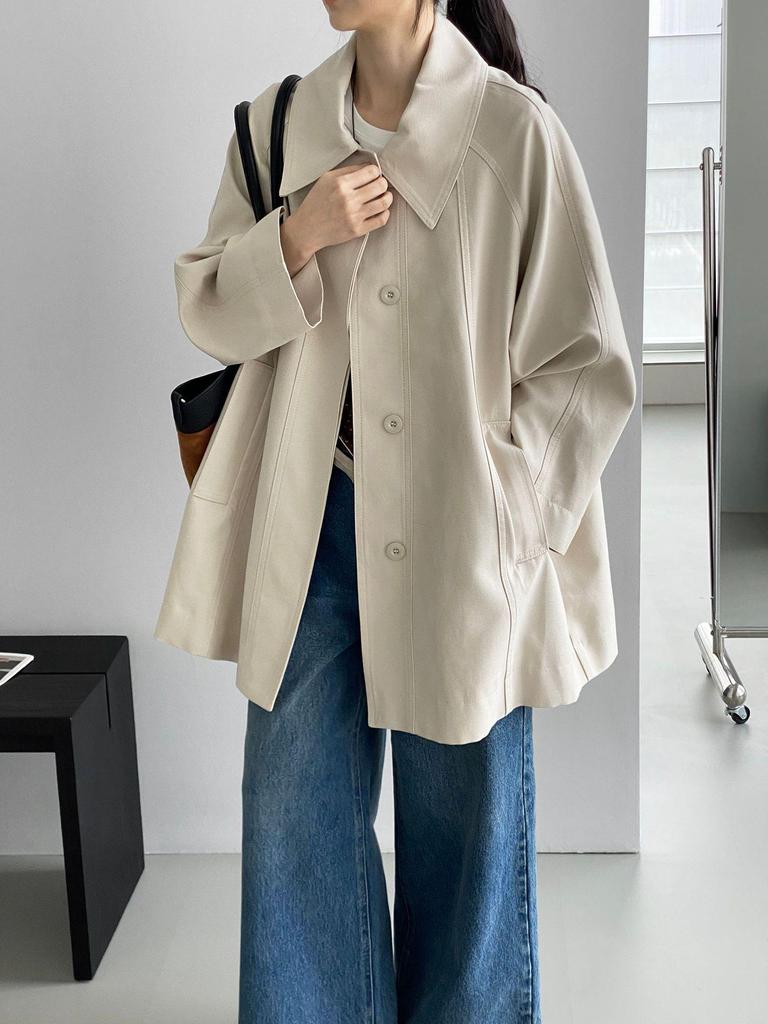 So Berlin Holiday: Women's Korean Style Loose Turn-Down Collar Mid-Length Trench Coat