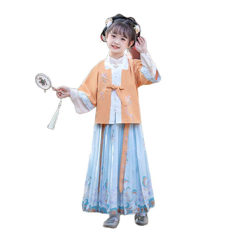 Girls' Hanfu Three-Piece Set - Super Fairy Spring/Summer Ancient Tang & Ming Style