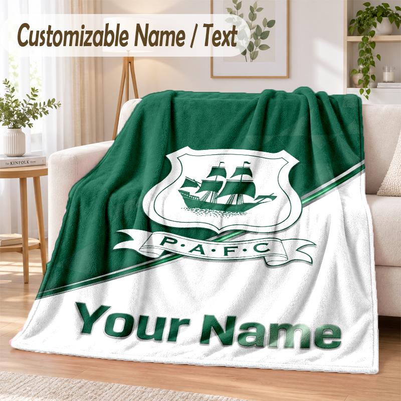Custom Text Flannel Blanket Plymouth Argyle FC Print Warm Cozy Blanket Home Sofa Bedding