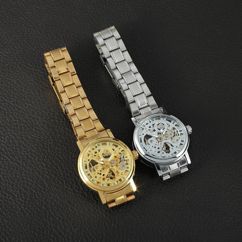 Winner Lady Auto Mechanical Watch Skeleton Dial Roman Numeral Steel Watchband Wristwatch