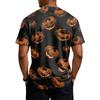 Men's Halloween Print Short Sleeve Henley Shirt Casual Button Up Top with Pumpkin Pattern Lightweight Breathable Fabric for Everyday Wear