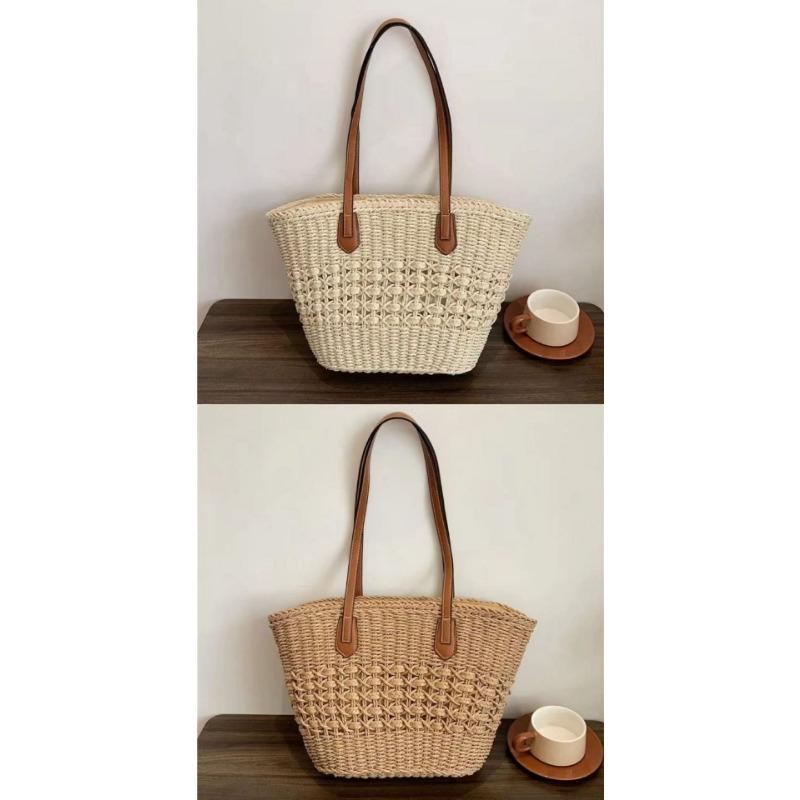 1pcs Hollow Woven Women's Shoulder Bag Commuter Handbag Beach Vacation Handbag Reusable Shopping Grocery Bag