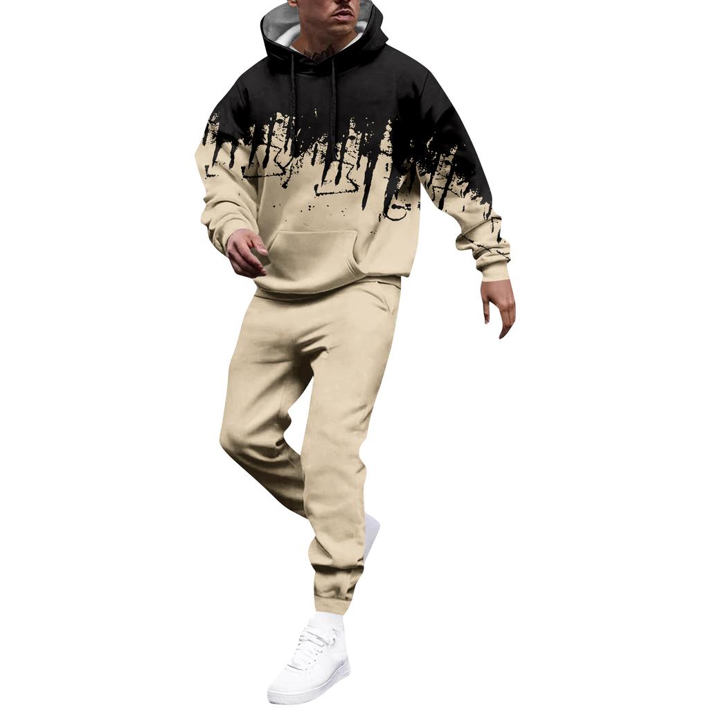 Herren Colorblock Kapuzensweatshirt und Sweatpants Lässiger Sportanzug