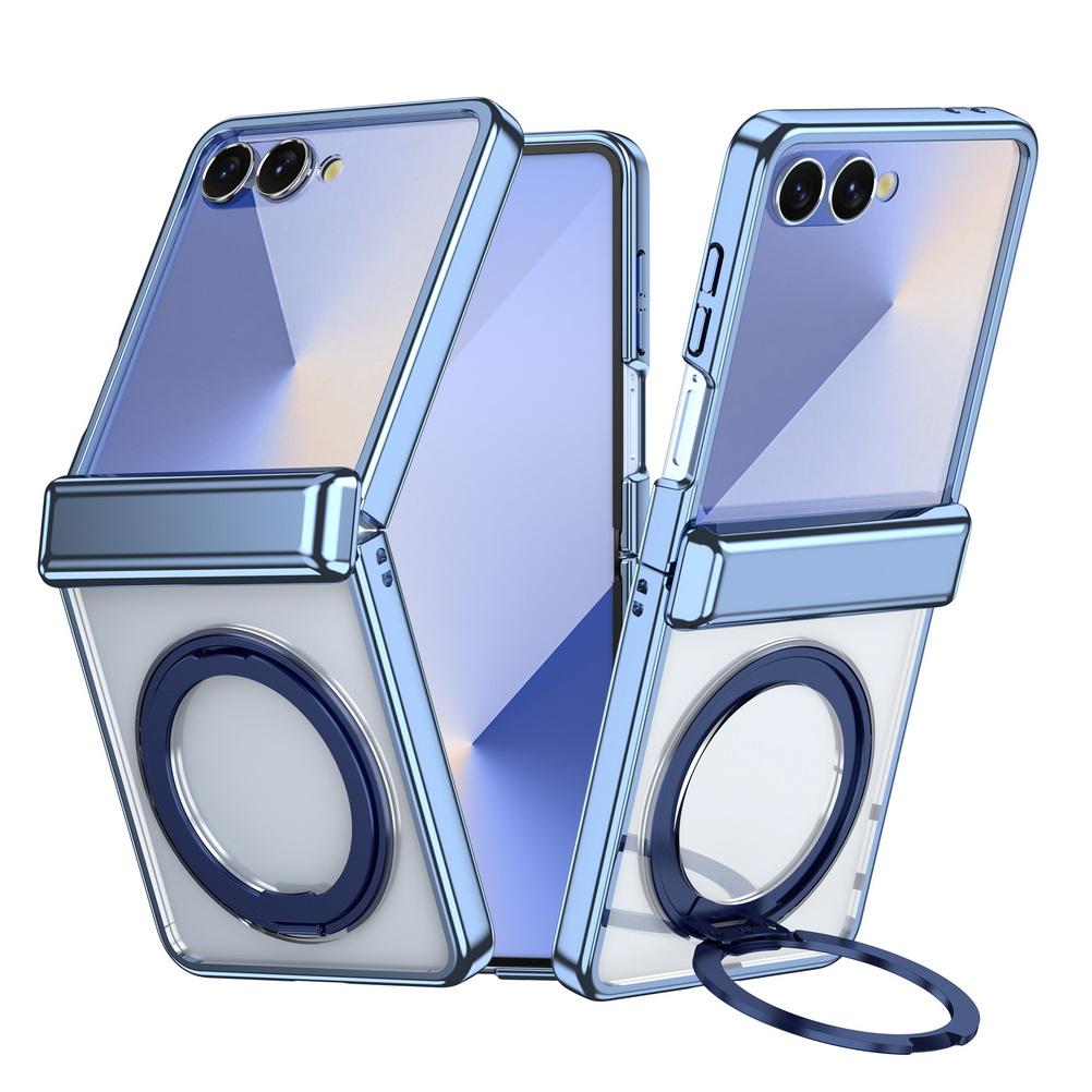 Obrotowy Uchwyt Pierścieniowy Platerowana Ramka z Magnetycznym Przezroczystym Etui na Telefon Samsung Galaxy Z Flip 7 Ochrona Obiektywu Odporny na Wstrząsy Tylna Pokrywa