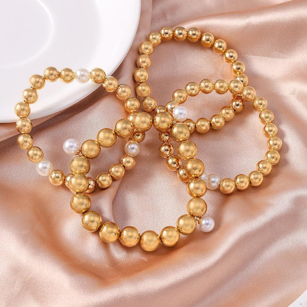 4pcs Fashion Gold Color Pearl Ball Beaded Bracelet for Women Men Round CCB Beads Bracelets Bangle Jewelry Gifts