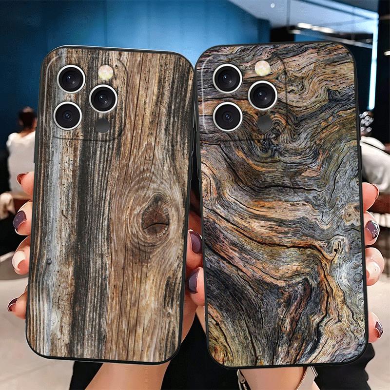 Vintage Wood Grain Pattern Soft Phone Case for iPhone 16 16E 17 Air 15 Pro Max 14 Plus 13 Mini 11 12 7 Black Cover Back Shell