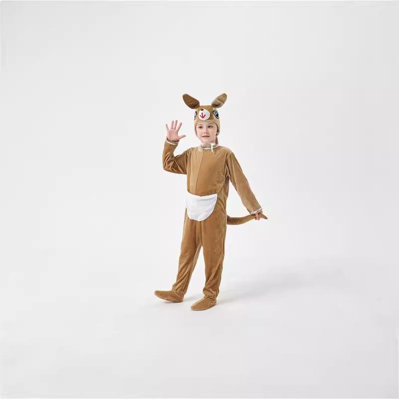 Halloween Children's Kangaroo Animal Costume Cute Men and Women Spring and Autumn Velvet Cartoon Animal Onesie To Keep Warm