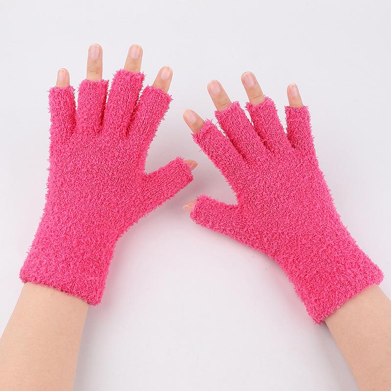 Autumn Winter Plush Half-Finger Gloves Thickened Coral Fleece Keep Warm Knitted Gloves