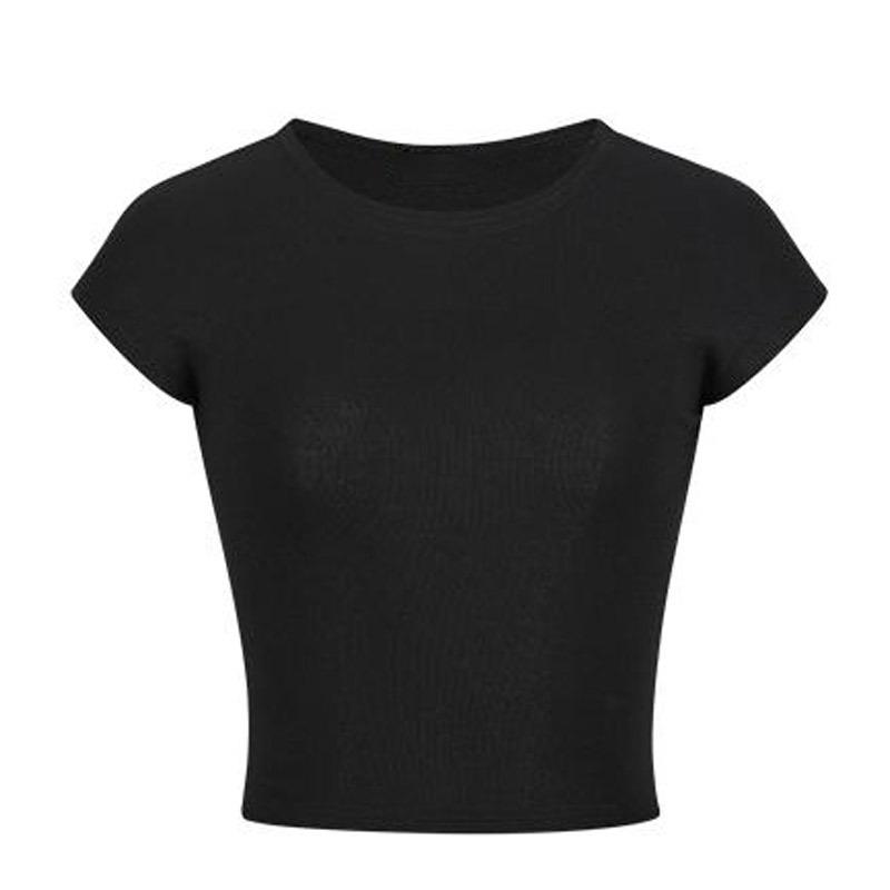 Solid Color Cropped Crew Neck Short Sleeve Casual T Shirt For Women S