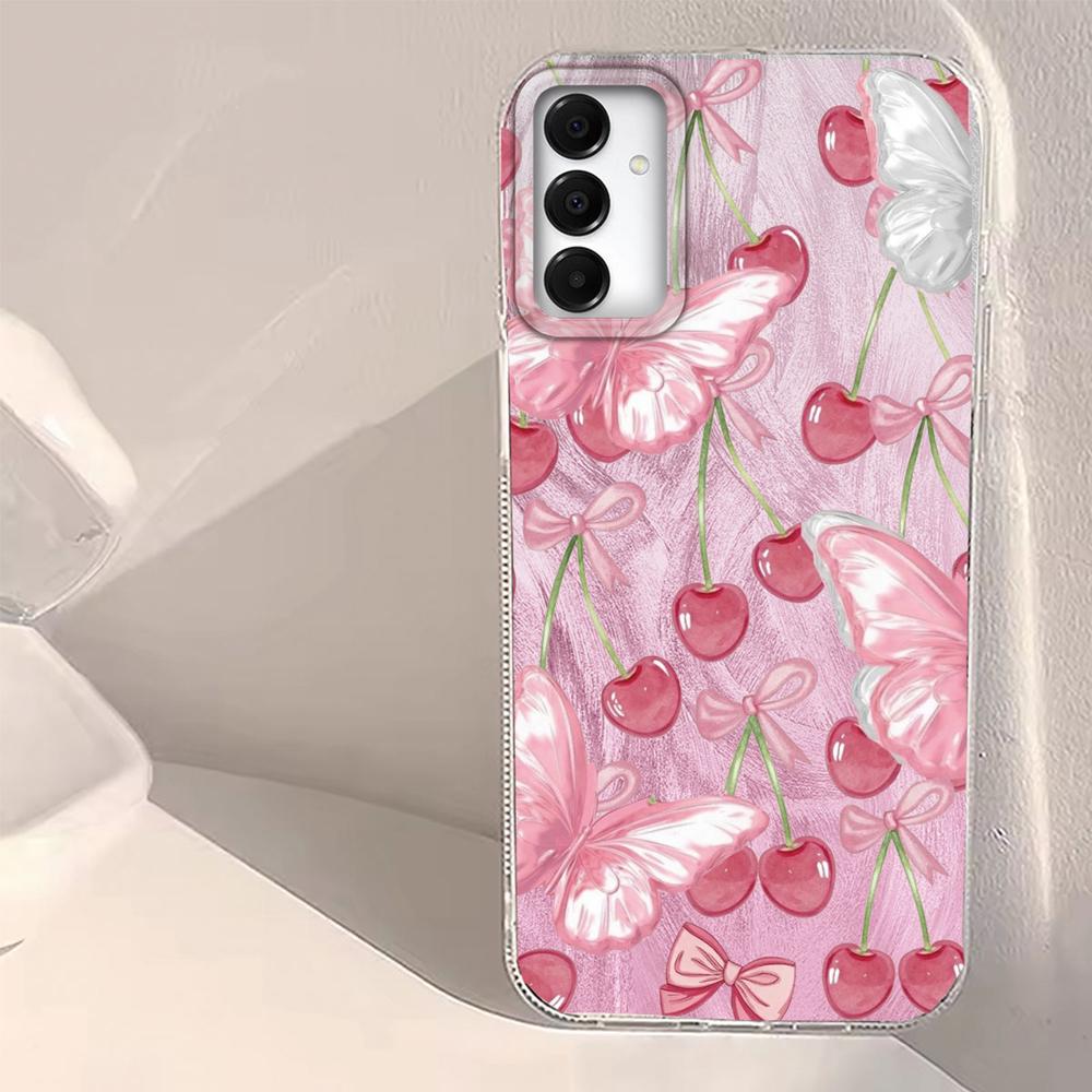 Cartoon Pink Fruit Cherry Butterfly Phone Case for Samsung Galaxy A55 A56 A36 A26 A16 A53 A06 A14 A24 A34 A54 A15 A25 A35 Cover