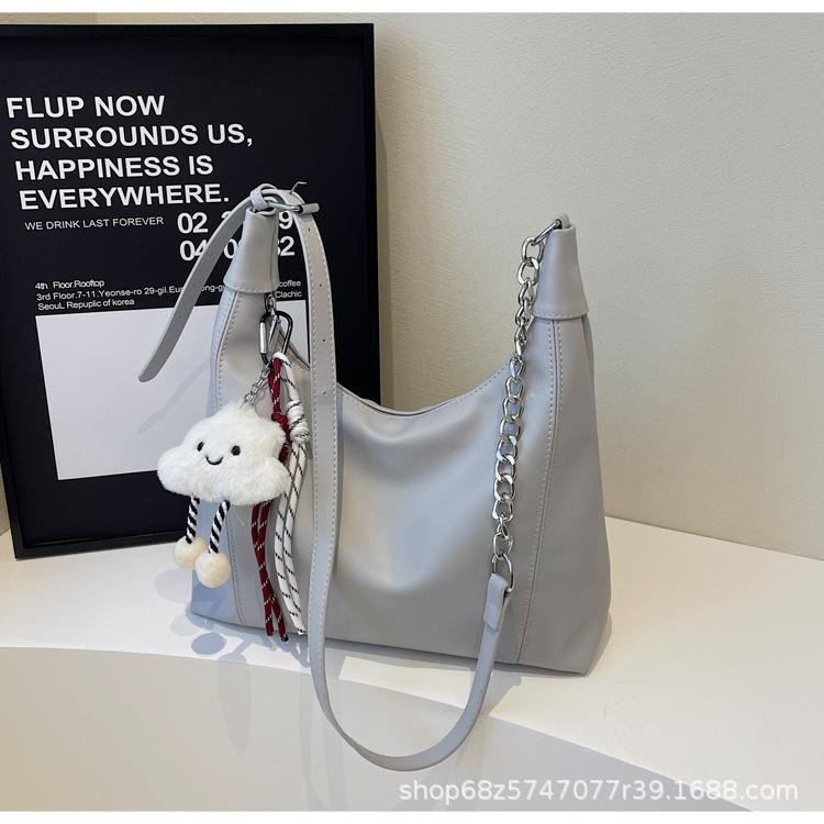 

Chain underarm tote bag women s 2025 spring and autumn high-end soft leather underarm bag large-capacity shoulder messenger bag серый