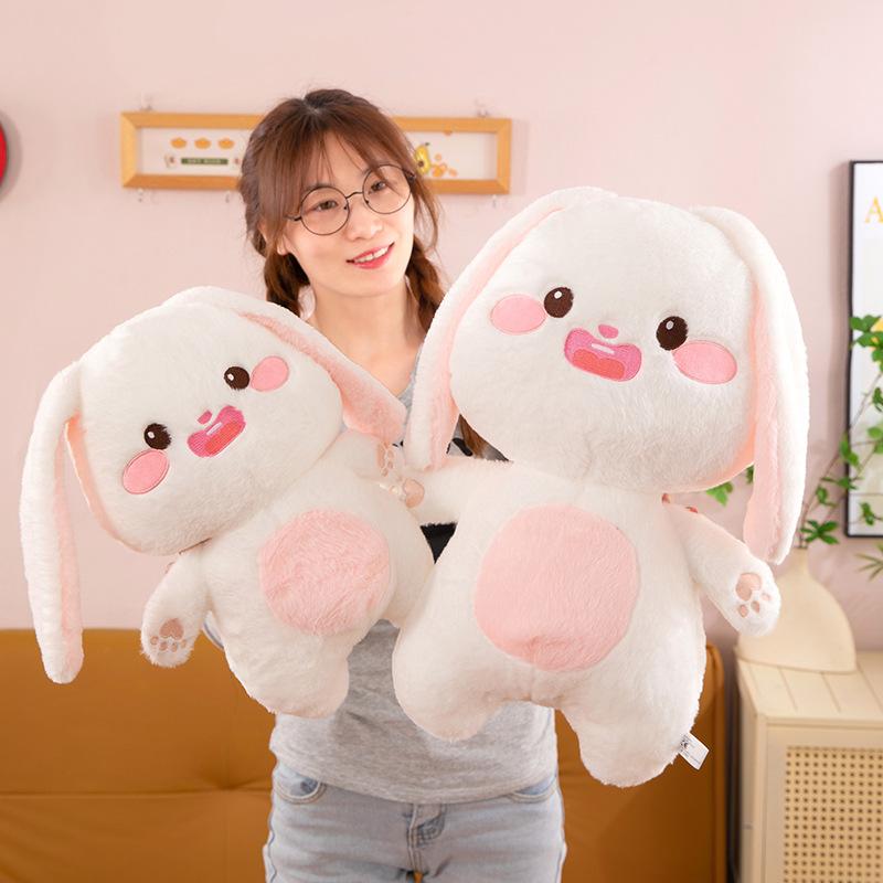 Niedliche fette Kaninchen Plüschtier Puppe weißes Hasenpuppe Großohrkaninchen Bett Schlafkissen Geburtstagsgeschenk