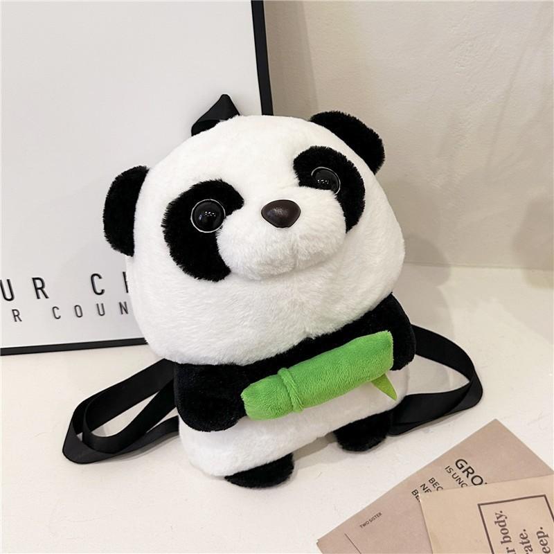 Embroidered Panda Furry Hugging Bamboo Diagonal Cross Backpack For Daily Use