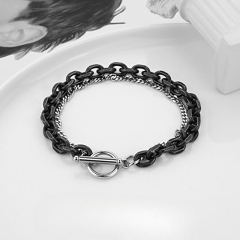 Titanium and Steel Double-layer Bracelet - Single-person, Individualistic, Simple Men's Jewelry. Retro and Niche Design for Students.