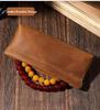 Spring-Loaded Crazy Horse Cowhide Pencil Case & Coin Purse - Multi-Functional Stationery Bag