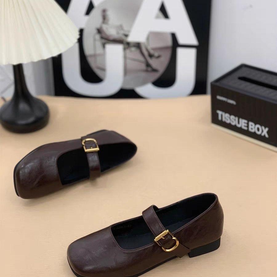 One-word buckle literary style versatile thick heel single shoes ballet shoes retro fashion classic Mary Jane shoes women's new models