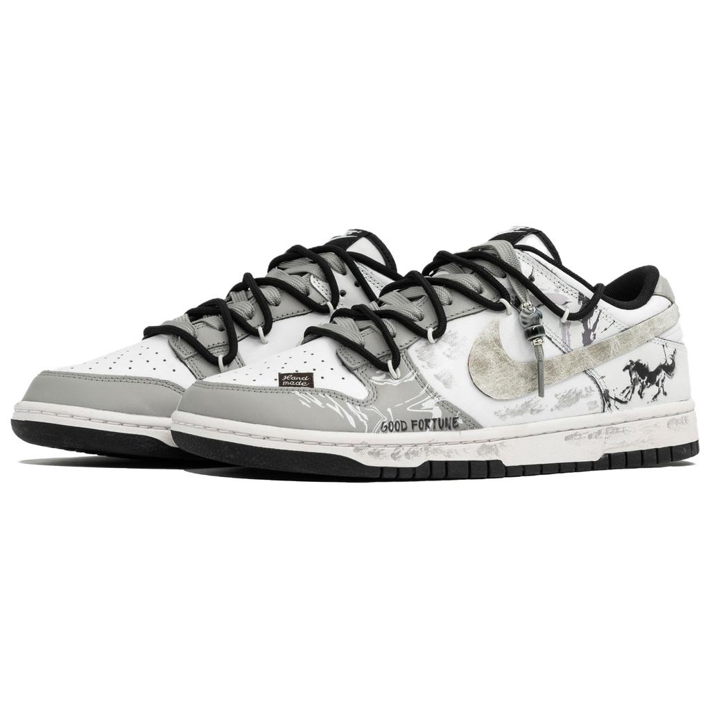 Nike Dunk Myriad Flowers, Flying Pegasus, Shopping Bag Abrasion Resistant Low top Skateboard Shoes Men's Gray White DD1391-100(Team1023-S-BOX)