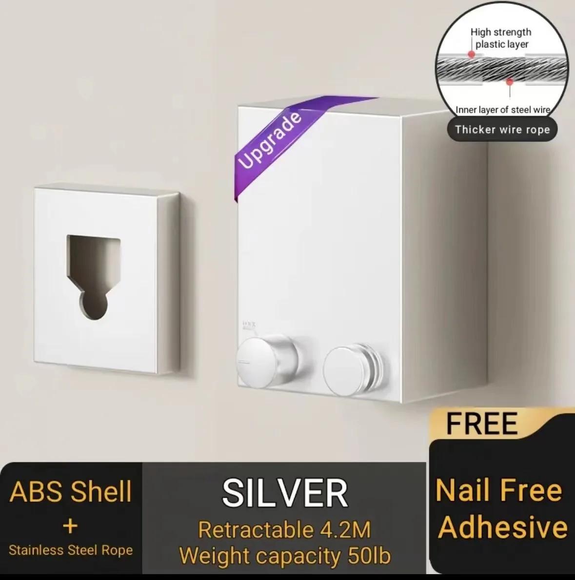 

Нержавеющая выдвижная бельевая веревка для одежды в помещении и на улице, настенная вешалка, сушилка, балкон, ванная комната, невидимая одежда серебряный